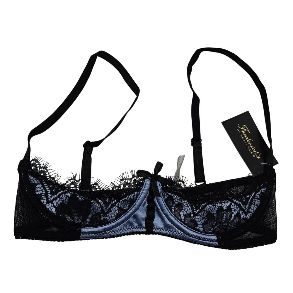Fredericks of Hollywood Womans size 10 Lux Open Cup Lace Underwire Bra Blue NEW
